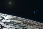 Panning across an artist’s impression of how Triton, Neptune’s largest moon, might look from high above its surface. The distant Sun appears at the upper-left and the blue crescent of Neptune right of centre. Using the CRIRES instrument on ESO’s Very Large Telescope, a team of astronomers has been able to see that the summer is in full swing in Triton’s southern hemisphere.